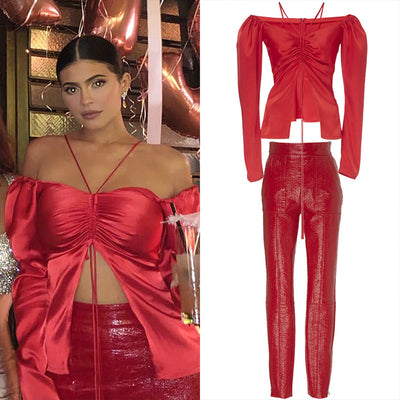 Conjunto Rojo Asimétrico de Dos Piezas con Manga Larga - Image 8