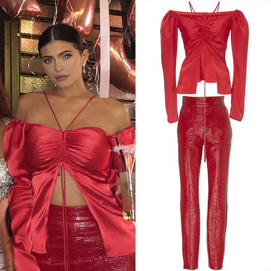 Conjunto Rojo Asimétrico de Dos Piezas con Manga Larga - Image 8