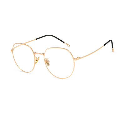Silver metal anti-blue light glasses with rounded hexagonal clear lenses and black temple tips on a white background. - Image 3
