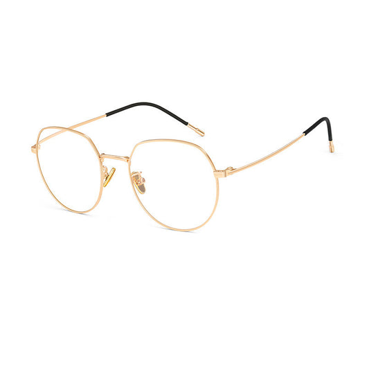 Silver metal anti-blue light glasses with rounded hexagonal clear lenses and black temple tips on a white background. - Image 3