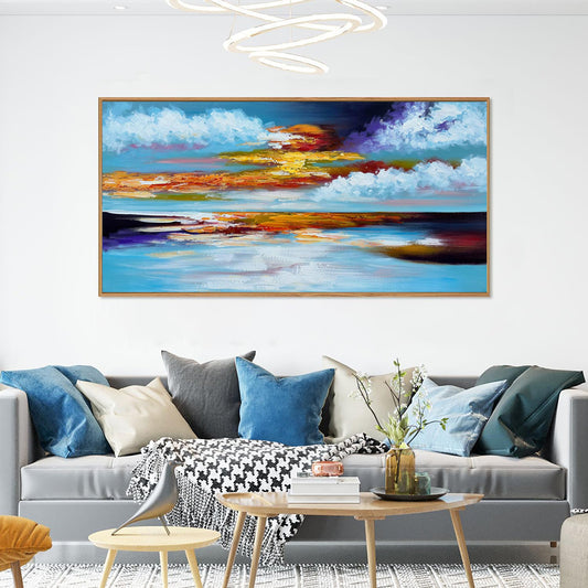 Cuadro Abstracto Moderno Pintura al Óleo Atardecer Marina Decoración Pared Hecho a Mano