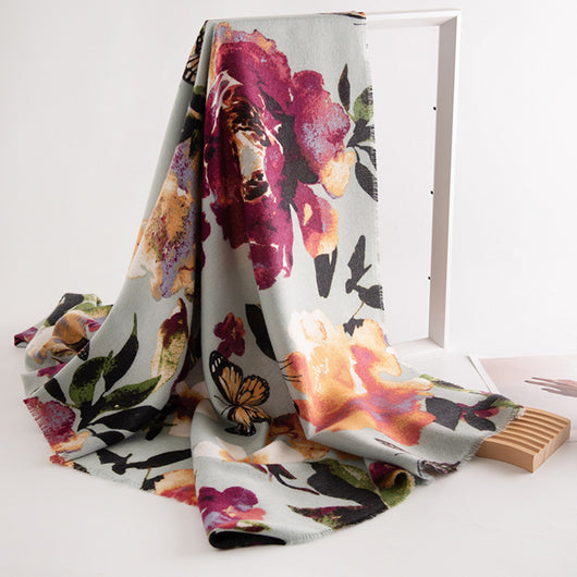 Bufanda de Cashmira Sintética con Estampado Floral para Mujer - Image 6