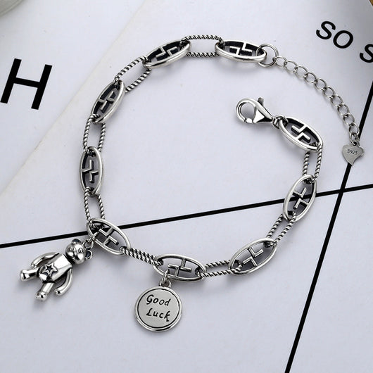 Pulsera y Collar de Plata Tailandesa con Osito de la Suerte - Image 10