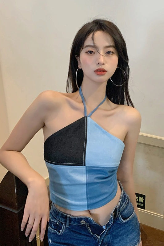 Top Halter Escotado Corto con Tirantes Ajustables