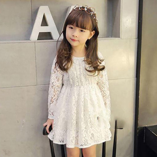 Vestido Princesa Niña Encaje Manga Larga Cuello Redondo Estilo Coreano - Image 2