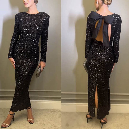 Vestido de Noche Backless con Lentejuelas para Mujer - Colección Otoño Invierno