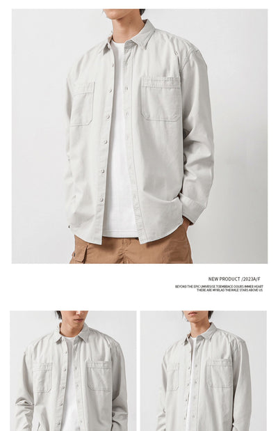Camisa Casual Retro de Algodón Puro para Hombre - Gris Elegante - Image 13