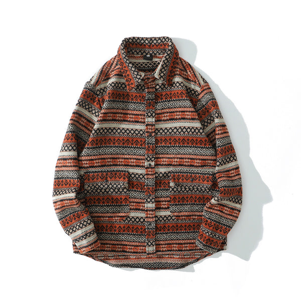 Camisa Larga de Lana Gruesa con Diseño Étnico Ancestral