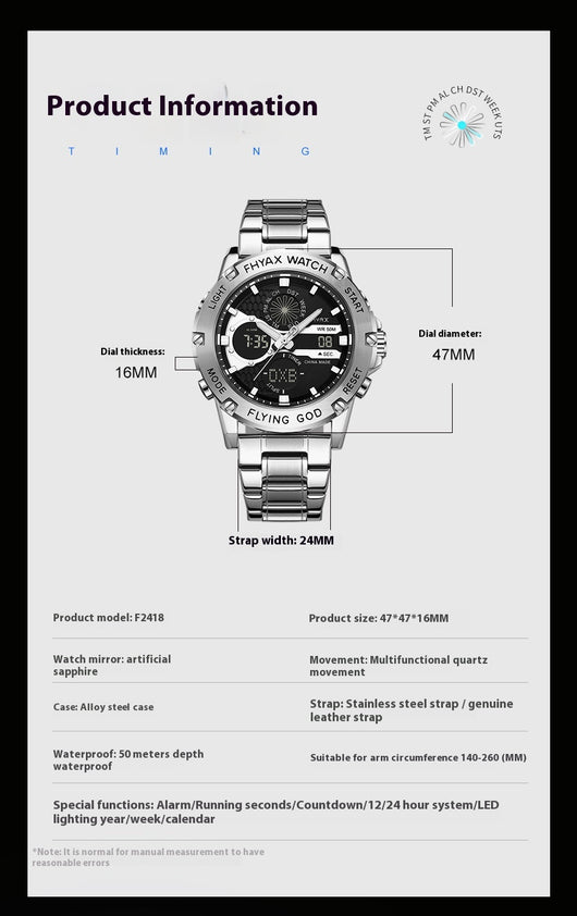 Reloj Empresarial Doble Pantalla Luminoso Resistente al Agua - Image 7