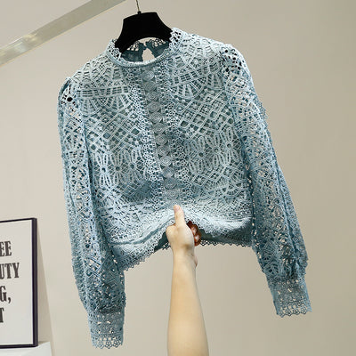 Blusa de Encaje Calado Manga Larga