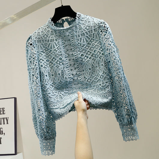 Blusa de Encaje Calado Manga Larga