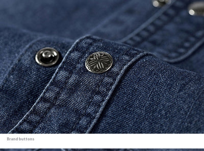 Camisa Denim Manga Larga para Hombre Talla Grande Cuello Solapa - Image 12