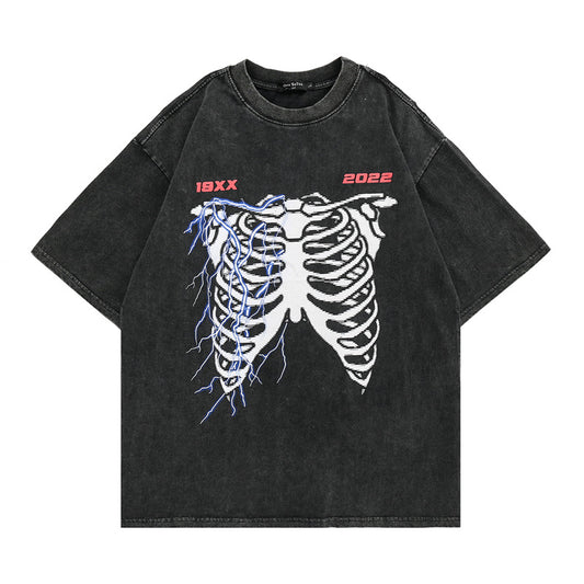 Camiseta Manga Corta Estampado Calavera Desgastada para Hombre