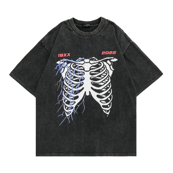 Camiseta Manga Corta Estampado Calavera Desgastada para Hombre