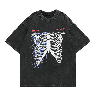 Camiseta Manga Corta Estampado Calavera Desgastada para Hombre