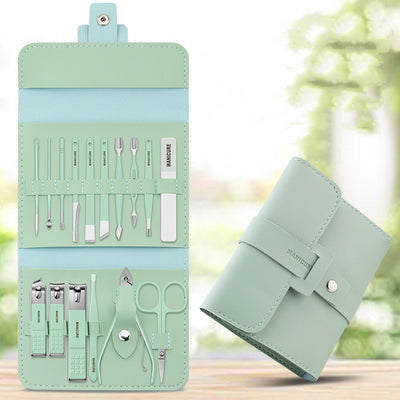 Kit Completo de 16 Herramientas de Manicura en Acero Inoxidable con Estuche PU