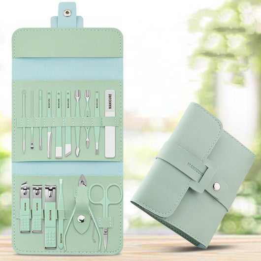 Kit Completo de 16 Herramientas de Manicura en Acero Inoxidable con Estuche PU