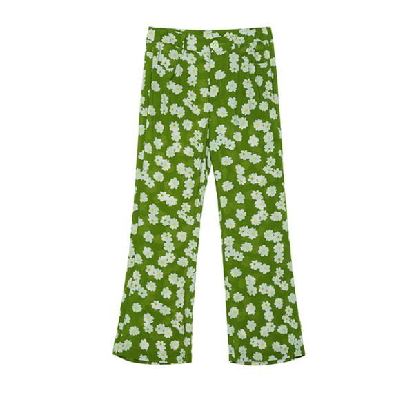 Pantalones Acampanados Retro Cintura Alta con Estampado Floral Primavera