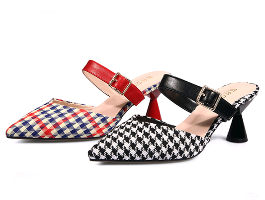 Sandalias de Tacón Alto Estilo Coreano con Diseño Cuadros - Pantuflas Puntiagudas para Mujer - Image 2