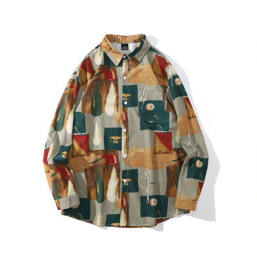 Camisa Manga Larga Estilo Retro Vintage con Estampado Floral para Hombre