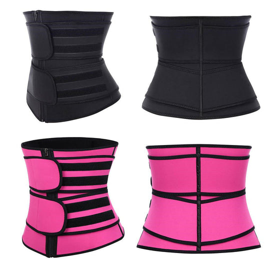 Bright blue neoprene sports slimming waist belt with black trim, a zipper, and two adjustable hook-and-loop straps. - Image 4