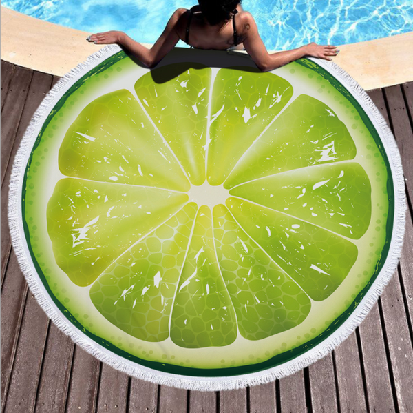 Tapete de Playa Redondo Estampado de Frutas