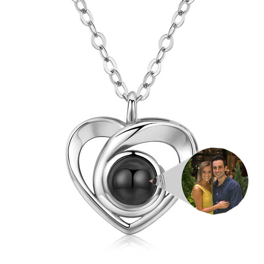 Collar Corazón de Plata S925 con Proyección de Foto Romántica
