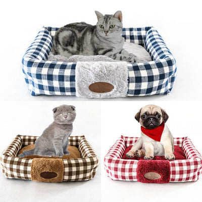 Cama Cuadrada para Gatos con Diseño Tartán