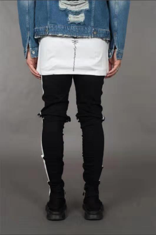 Pantalones Vaqueros Rotos Slim Fit para Hombre con Rasgados en Rodillas y Franjas Laterales - Image 4