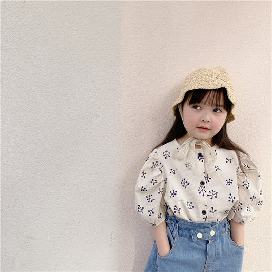 Blusa de Algodón con Mangas Abullonadas para Niña