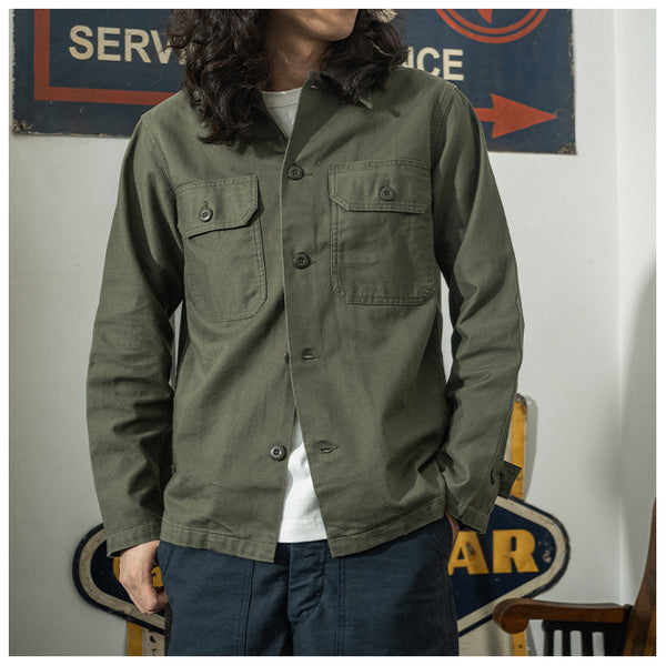 Camisa de Trabajo Algodón Satinado Verde Oliva para Hombre