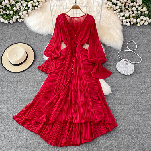 Vestido Rojo de Playa Cintura Alta Cuello V Viajes Desérticos - Image 9