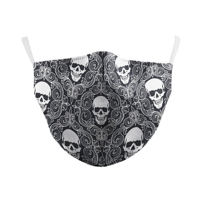 Dark green dust mask with a pattern of white skulls, blue flowers, and pink butterflies, featuring black ear loops. - Image 18