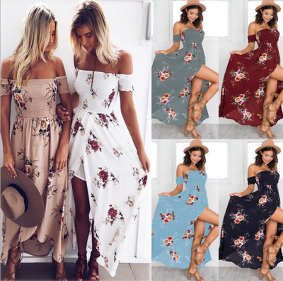 Vestido Largo Bohemio Hombros Descubiertos para Playa y Verano