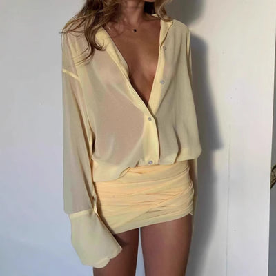 Vestido Camisero Elegante Ajustado con Encaje y Cordones - Image 3
