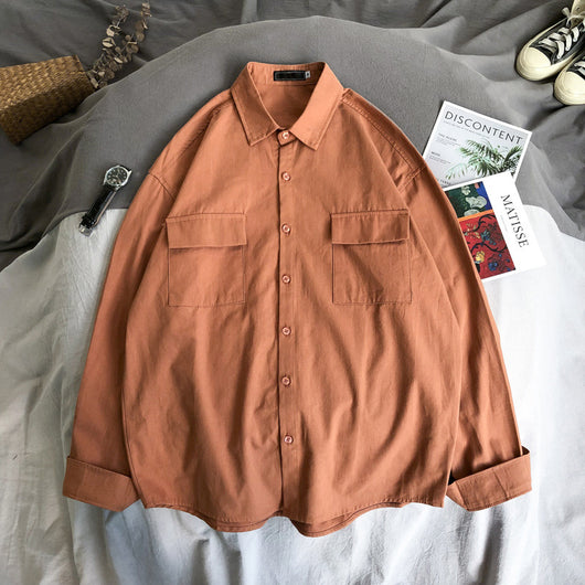 Camisa Manga Larga Suelta Hombre - Colores Sólidos Versátil - Image 16