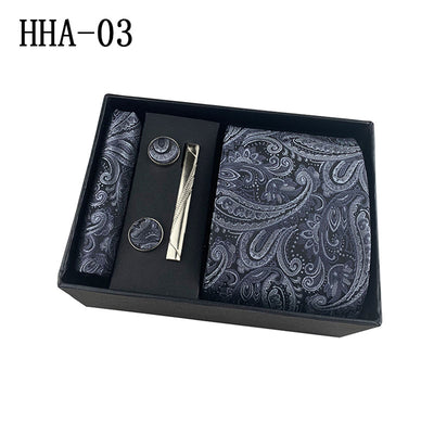 Set de Corbata Paisley con Clip y Caja de Regalo - Corbata Negra Elegante para Negocios - Image 8