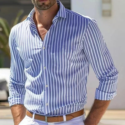 Camisa Manga Larga a Rayas Slim Fit para Hombre