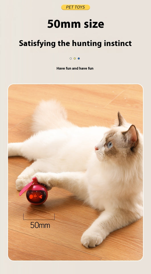 Rose red and black spherical cat toy with a grey pom-pom and suction cup base for self-play. - Image 16