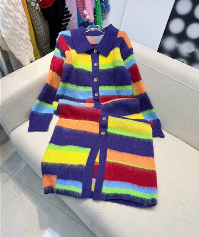 Cardigan Retro Arcoíris a Rayas - Estilo Relajado - Image 14