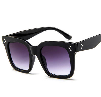 Matte black square-frame sunglasses with dark gray lenses and three white dot accents on each temple. - Image 8