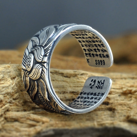 Anillo Sutra del Corazón en Plata Tailandesa con Loto - Image 4