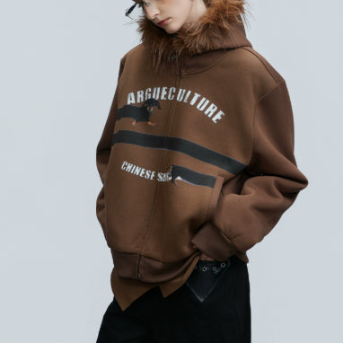 Cardigan Abrigo Retro con Cuello de Pelaje y Diseño Diamante Oversized