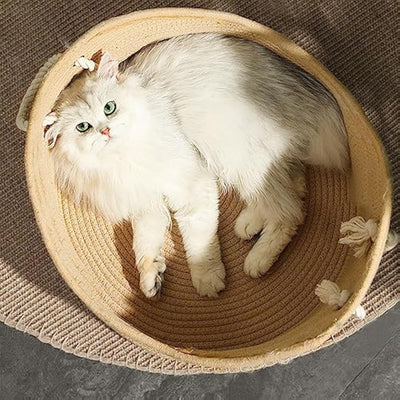 Cama Canasta de Mimbre para Gatos con Rascador Corrugado - Image 5
