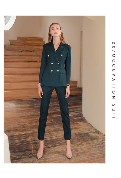 Conjunto de Traje Ejecutivo Cuadros Verde Oscuro Premium - Image 13