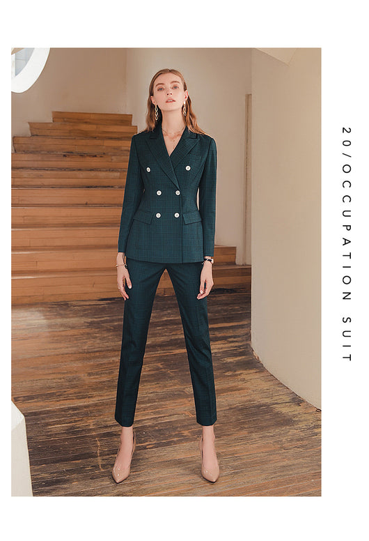 Conjunto de Traje Ejecutivo Cuadros Verde Oscuro Premium - Image 13