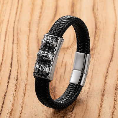 Pulsera de Cuero Personalizada con Cabeza de León Retro para Hombre - Image 4