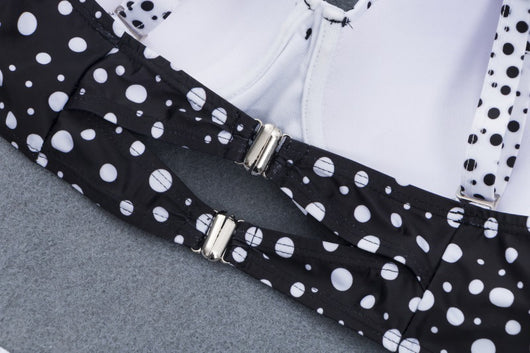 Retro black and white polka dot bikini with a tie-front top and high-waisted bottom. - Image 3
