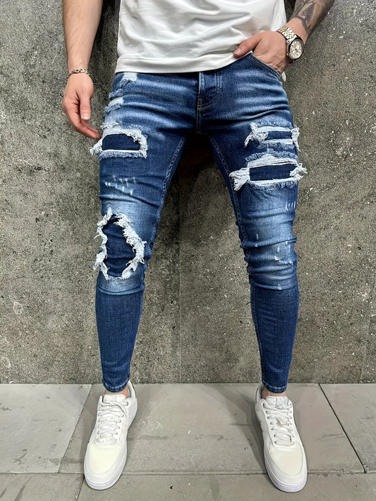 Pantalones Vaqueros Rotos con Parches Estilo Europeo y Americano para Hombre - Image 6