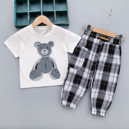 Conjunto Infantil Osito Cartoon: Playera Manga Corta y Pantalón Cuadros - Image 19